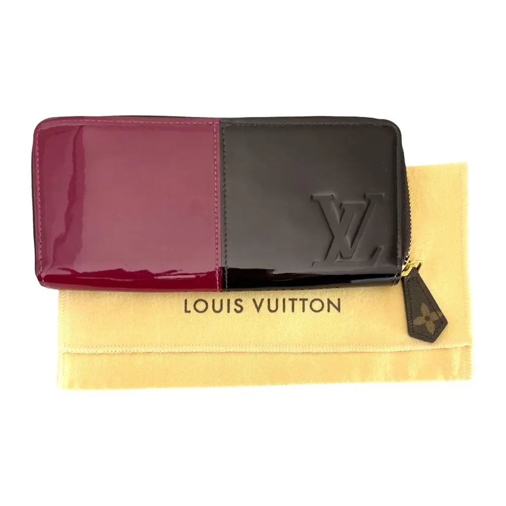 Louis Vuitton Vernis Clemence Wallet Magenta Brown Patent Leather With Dustbag